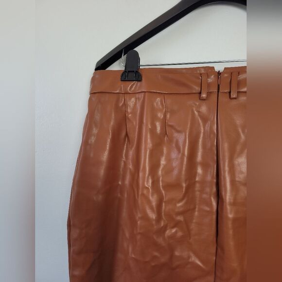 Kate Kasin Faux Leather Pencil Skirt Lined Pleather Cognac Brown Mobwife XXL - Picture 9 of 10